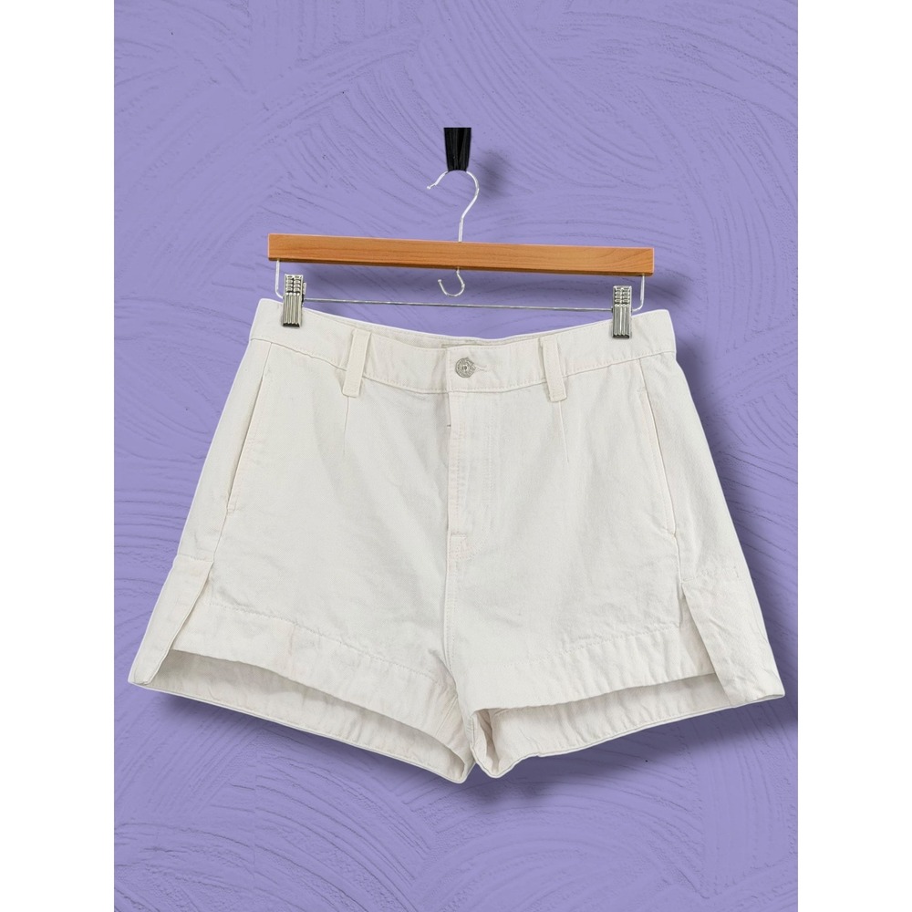 7 For All Mankind White Cotton High Waisted Side Vent Denim Shorts 30